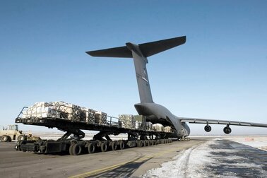 cargo plane being loaded or unloaded