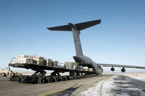 cargo plane being loaded or unloaded