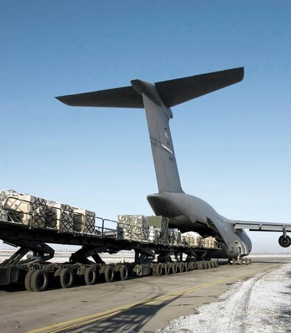 cargo plane being loaded or unloaded